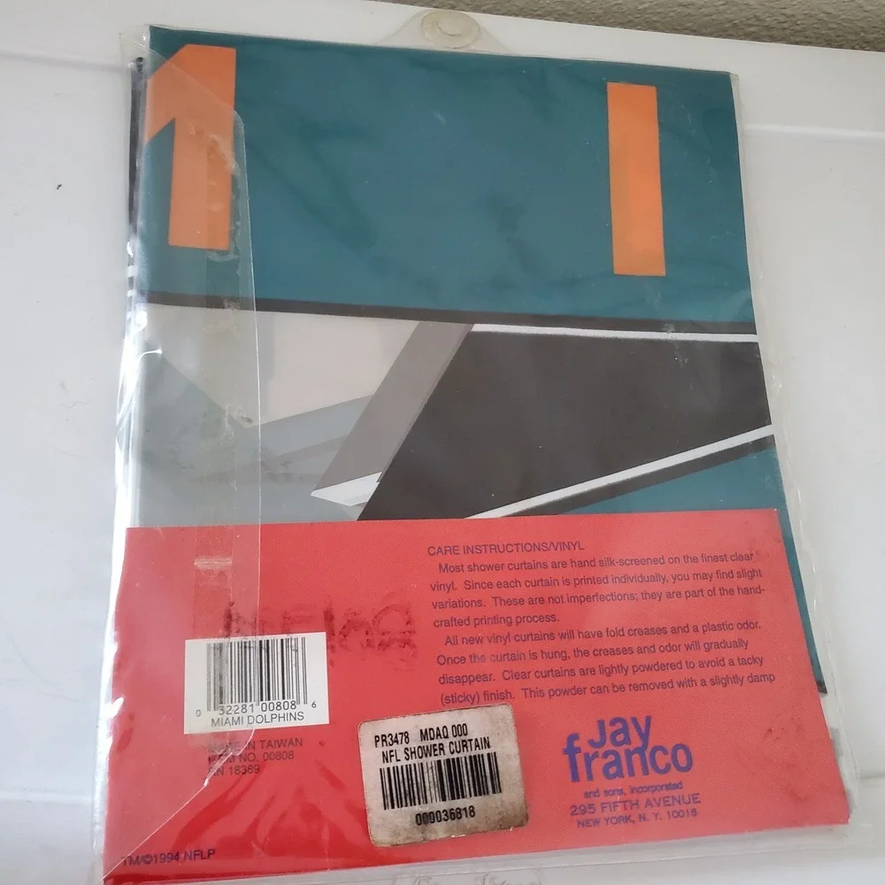 Vintage 1994 Miami Dolphins NFL Shower Curtain Jay Franco Clear Vinyl 70x72 NEW